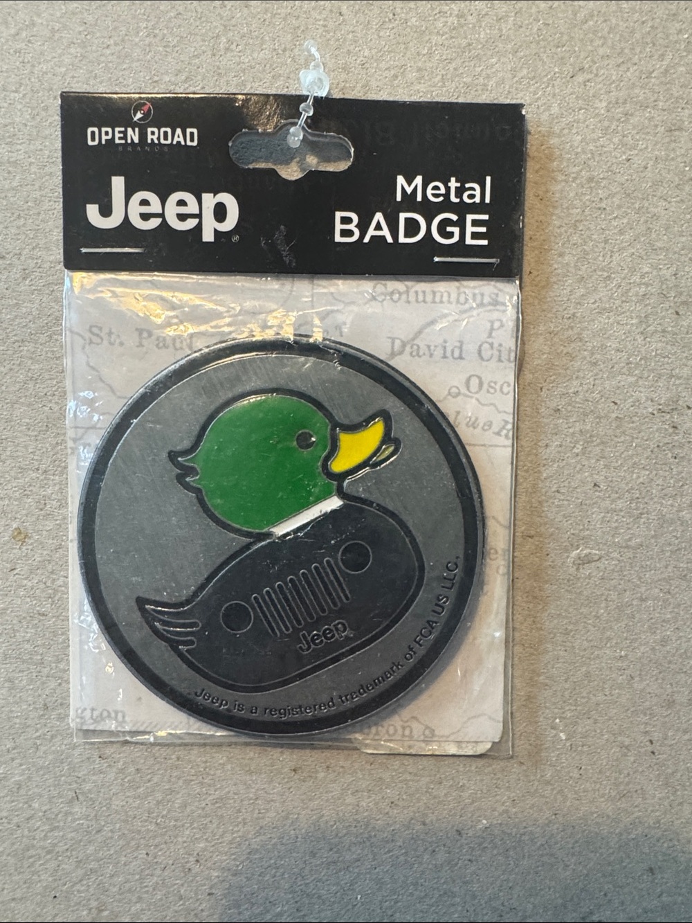 Jeep Metal Duck Badge — Green, Yellow & Black